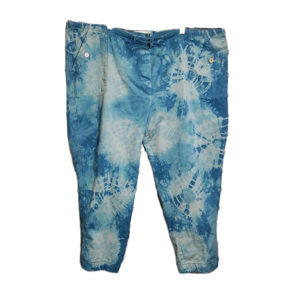 Upcycled Over-Dyed Womans Vintage Pants - Size 22/24W - Blue Over Tan Artsy